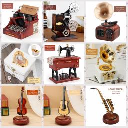 Mini Caixa de Música Vintage, Artesanato, Enfeites Retros, Table Decor, Máquina De Costura, Máquina De Escrever, Fonógrafo, Joalheria, Presente De Aniversário - Image 2