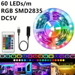 Flexível RGB LED Strip Lights para decoração de festa, fita fita, controle remoto, casa, computador, PC, luz de fundo, 60 LEDs, 24-Key, 2835, 5V - Image 1