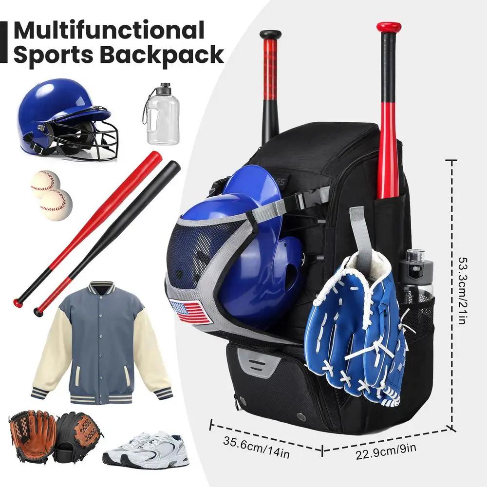 Mochila de beisebol para jovens, Softball Bat Bag com compartimento de sapato e gancho, Possui luvas de morcego, Capacetes - Image 1