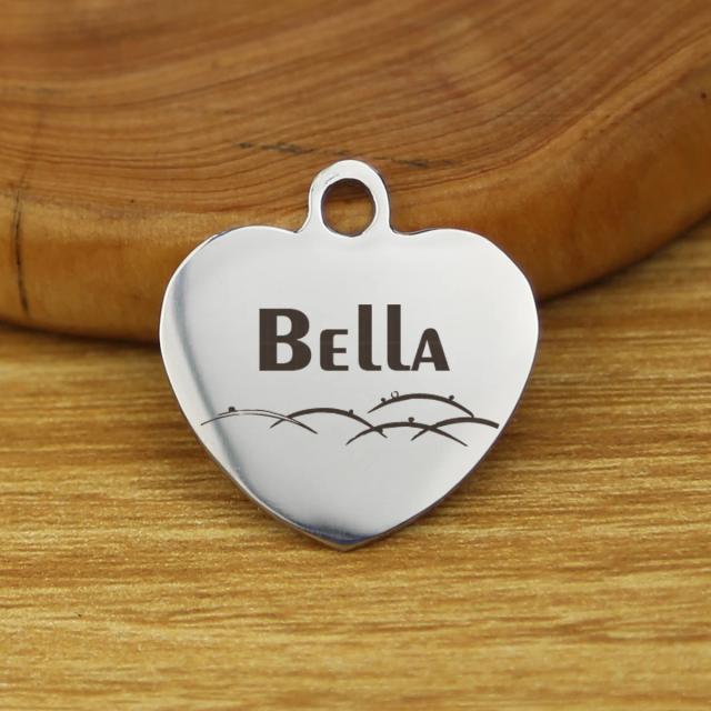 Tag de Nome Personalizada para Animais de Estimação com ID Gravado e Símbolo do Coração Elegante