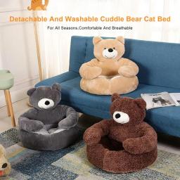 Cama de pelúcia em forma de urso para animais, sofá confortável para cães e gatos, cama de caixa lavável, almofada antiderrapante, sofá quente para animais - Image 3