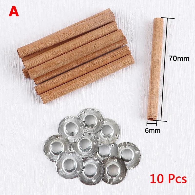 Pavios de vela de madeira cilíndricos redondos com suporte de ferro, Vela artesanal fazendo suprimentos, Núcleos de vela sem fumaça, 10pcs por conjunto - Image 1