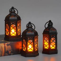 Retro lâmpada de mesa atmosfera decoração presente criativo hexagonal vento lâmpada vela led vento portátil pequeno cavalo lâmpada - Image 1