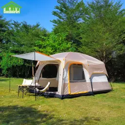 Barraca de acampamento ao ar livre cáqui, camadas duplas, ultra-grande, 2 quartos de cama e 1 salão familiar, qualidade superior, L320 x W220 x H190 cm, 5-8 Pessoa - Image 6
