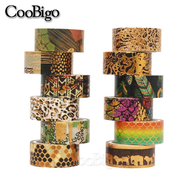 Conjunto de 12 Rolos de Adesivo Washi Tape com Animais Selvagens para Scrapbooking e Artesanato DIY