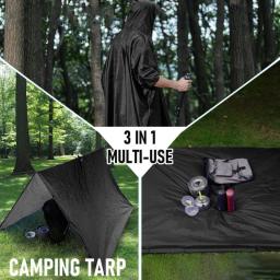 Poncho de chuva tático 3 em 1, capa individual para acampamento, capa de chuva à prova d'água para caminhadas, poncho masculino - Image 4