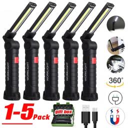 Luz de trabalho multifuncional dobrável, luz de acampamento portátil, lanterna recarregável USB com bateria embutida, lâmpada magnética - Image 1