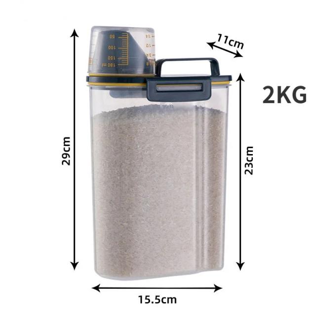 Tanque de Armazenamento Plástico com Copo de Medição para Ração de Cães e Gatos, Recipiente Selado e à Prova de Umidade