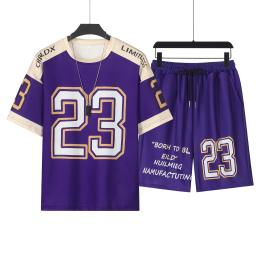 Terno esportivo masculino respirável de duas peças, camisetas e shorts de basquete, conjunto de alta qualidade, conjunto New Jersey, roupas de verão, 2024, 2023 - Image 1