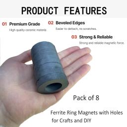Anel de ferrite ímãs para artesanato e bricolage, disco redondo Donut ímãs, cerâmica Circle Hole, OD45 x ID22 x 8mm, 8pcs - Image 3