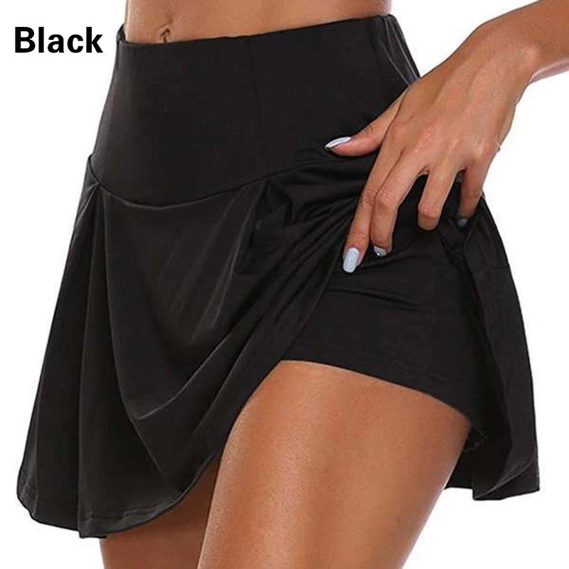 Verão feminino esportes tênis dança fitness saias curtas de secagem rápida sólida cintura alta acima do joelho dupla camada mini saias de golfe - Image 1