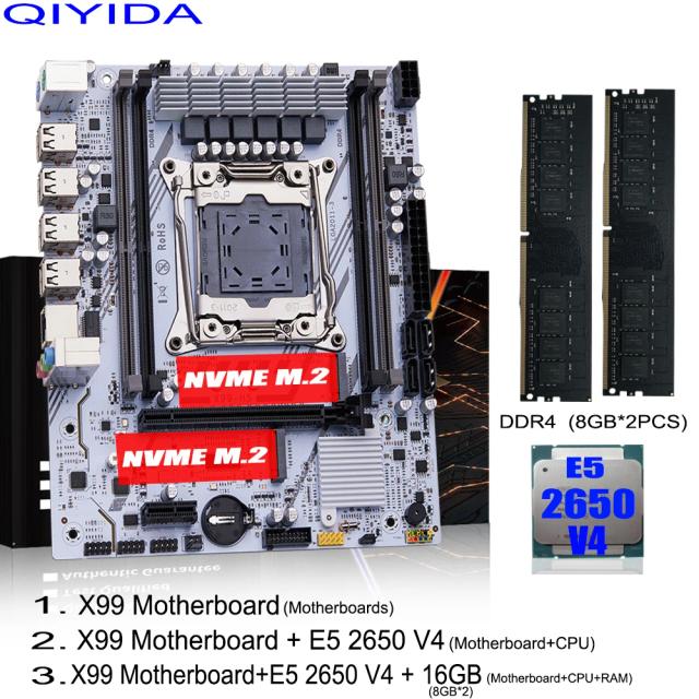 QIYIDA X99 Placa-mãe Xeon LGA2011-3 E5 2650 V4 16GB DDR4 RAM NVME M.2