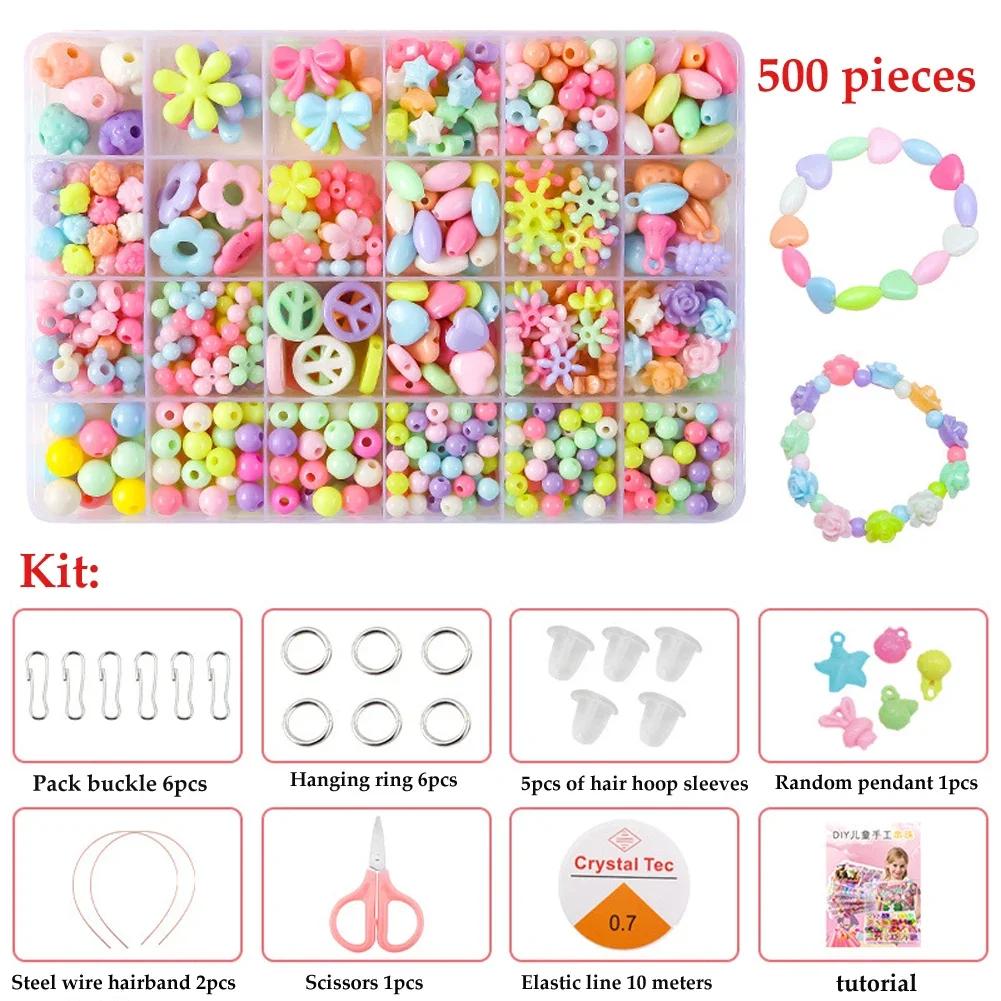 500 pçs diy artesanal frisado brinquedo das crianças criativo solto espaçador contas artesanato fazendo pulseira colar kit de jóias menina brinquedo presente - Image 1