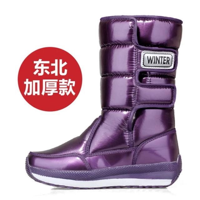 Botas de Inverno Femininas de Veludo Grosso com Solado Antiderrapante e Fechamento em Velcro