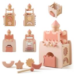 Brinquedos Montessorri de madeira para bebê, foguete de castelo, cinco em 1, brinquedos multifuncionais, máquina de café, sorvete, brinquedos educativos - Image 5