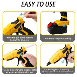 Pistola de cola quente sem fio para artesanato, ferramentas de reparação, 50W, 7mm, 18V, bateria de lítio 20V, Dewalt, Milwaukee, BlackDecker, Bosch - Image 5