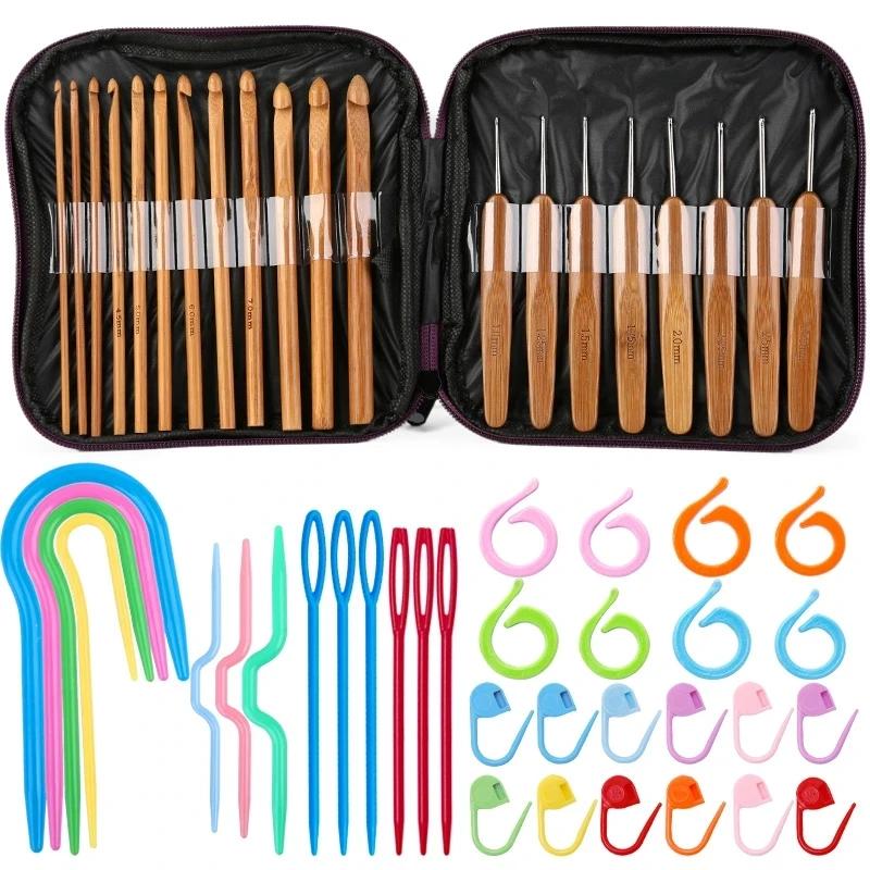 KRABALL-Bamboo Handle Crochet Hooks Kit, Agulhas de Tricô Set, DIY Craft, Ferramentas para Fios Weave, Acessórios de malha - Image 1
