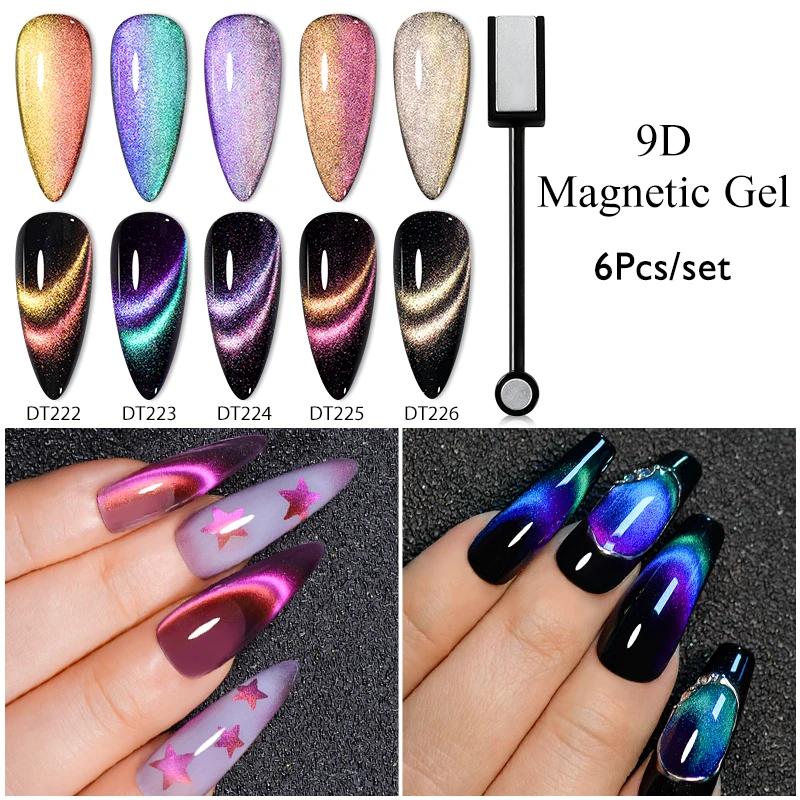 Gato olhos magnético prego gel polonês conjunto com vara magnética spar gato estrelado brilhando camaleão laser cat eye vernizes híbridos - Image 1