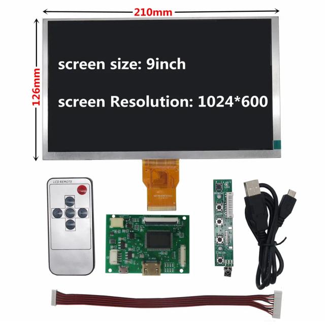 Monitor LCD TFT de 9 Polegadas 1024x600 com Placa de Controle HDMI para LattePanda, Raspberry Pi e Banana Pi