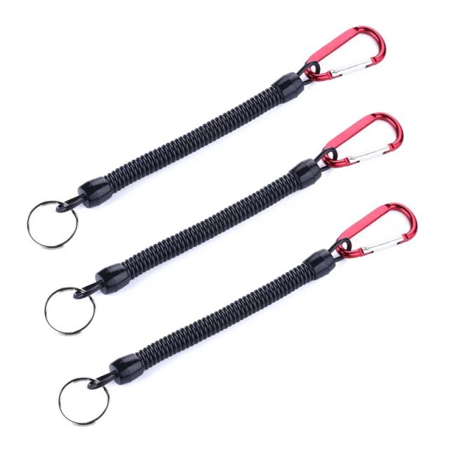 Corda Retrátil Tether com Mosquetão em TPU para Pesca e Atividades ao Ar Livre - Pacote com 3 Unidades de 22cm