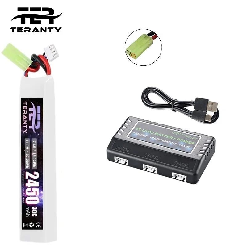 Pistola de brinquedo eletrônica 11.1v, bateria lipo 11.1v 2450mah 30c com mini plugue tamiya, modelo de arma de airsoft para controle remoto, brinquedos de arma bb - Image 1