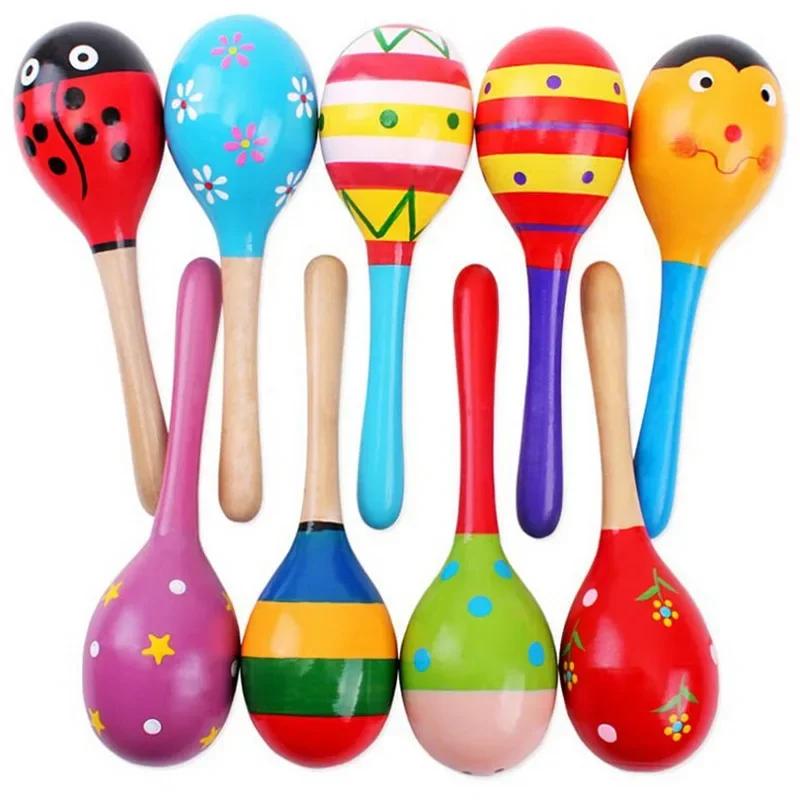 Instrumentos musicais de madeira para crianças, chocalho do bebê maracas, brinquedos de festa, anel, colorido, presentes, 1 pc - Image 1