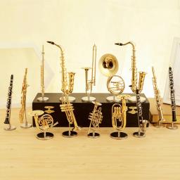 Mini Trompete Trombone Modelo, trompa saxofone, flauta em miniatura Clarinete, exibição de instrumentos musicais, ornamentos decorativos - Image 5