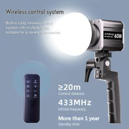 Luz de vídeo LED Andoer, fotografia COB, tricolor, tela LCD 2800K-6800K, efeitos especiais 9 FX, ventilador para transmissão ao vivo, 60W - Image 2