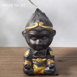 Feito à mão argila roxa macaco rei chá pet zen conjunto de chá decoração sun wukong escultura estatueta chá chinês acessórios - Image 2