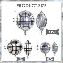 Prata Disco Ball Balões para Dance Party, filme de alumínio espelho, Decorações de aniversário, 10 em, 15 em, 22in, 30PCs - Image 2