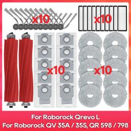 Compatível com ( Roborock Qrevo L / QV 35A / QV 35S / QR 598 / QR 798 ) Peças e Acessórios Escova Principal Lateral Filtro Mopa Saco de Poeira Kit - Image 1