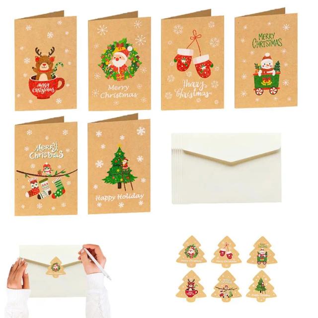 Conjunto de 6 Cartões de Natal com Envelopes em Branco para Mensagens Personalizadas - Perfeito para Presentear Família e Amigos