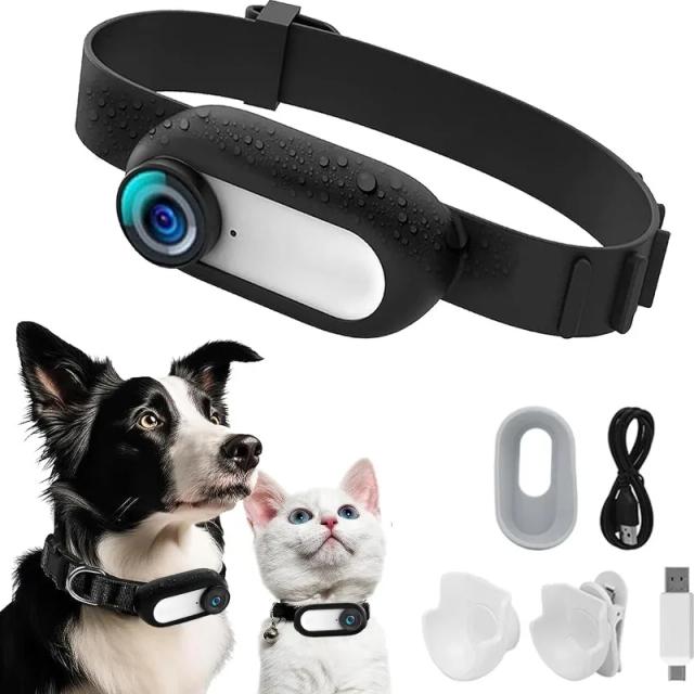 Colar Rastreador de Cães com Câmera de Vídeo, Acessórios para Pets, Sem WiFi e Ideal para Atividades ao Ar Livre