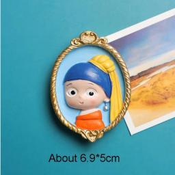 Van Gogh Mona Lisa Ímã Frigorífico, Cute Cartoon Q Versão, pintura famosa, adesivo magnético, Resina 3D, Decoração para casa - Image 6