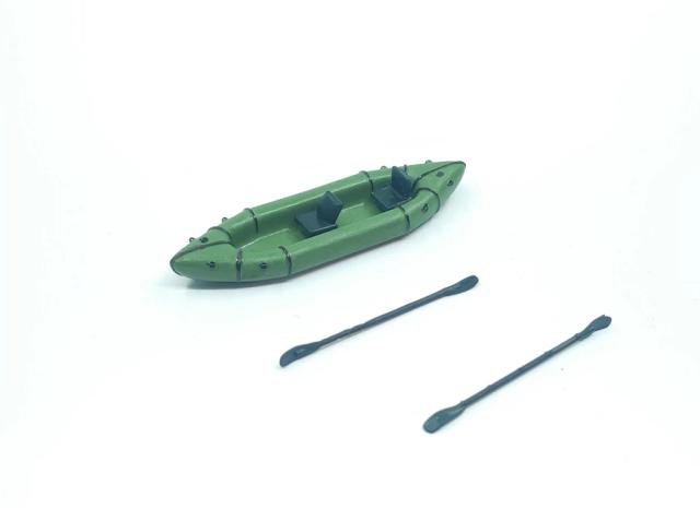Navio Modelo 1:64 Caiaque Inflável Verde para Aventura de Pesca e Acampamento