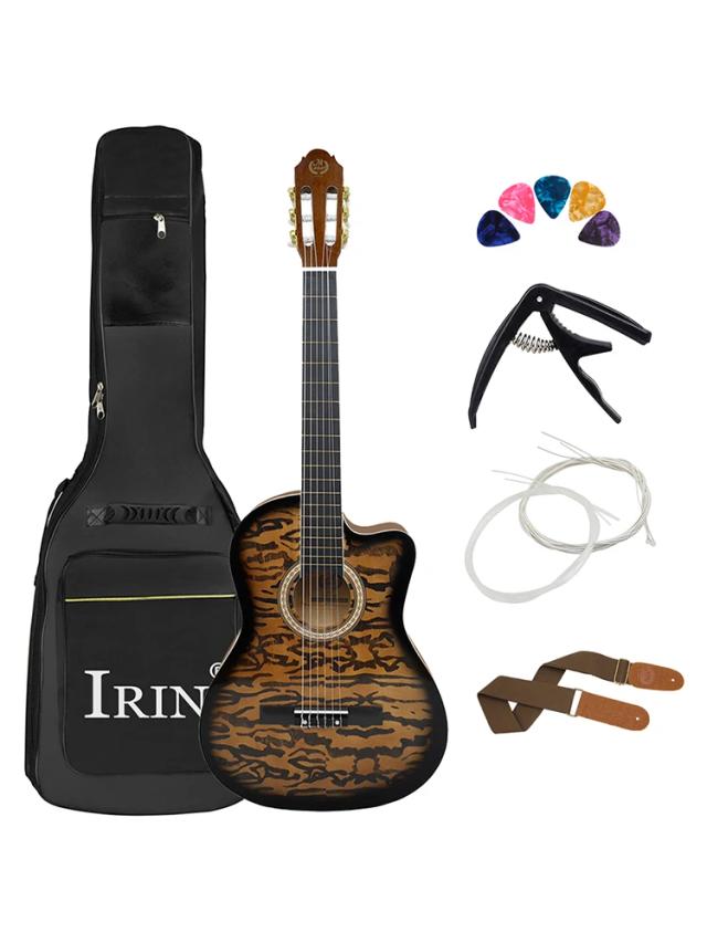 Kit Completo de Guitarra Clássica 39 Polegadas com Saco, Capo e Acessórios - 6 Cordas, 19 Trastes em Spruce