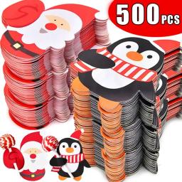 Cartões de papel pirulito, desenhos animados, Papai Noel, pinguim boneco de neve, pacote de presentes, embrulho infantil, decoração de festa de ano novo - Image 1