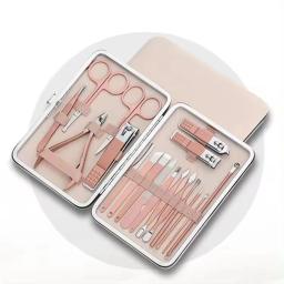Profissional Manicure e Pedicure Set, Cortador de Unhas Ingrown Nipper, Caso De Couro De Luxo, Ouro Rosa, Venda Quente, 18 em 1 - Image 1