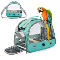 Limpar Bird Travel Cage com poleiro de madeira, Portador de pássaros pequeno portátil, Bandeja de aço inoxidável, Ombro Strap Parrot - Image 1