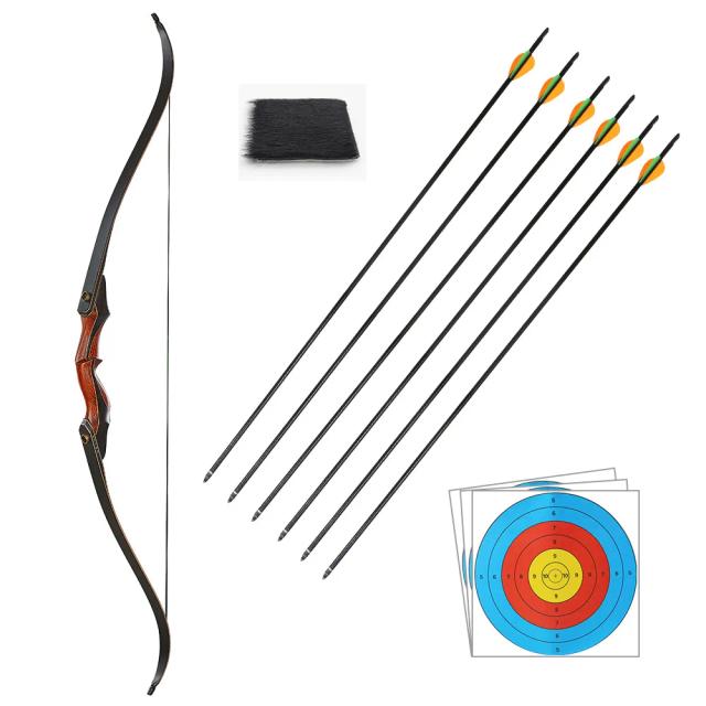 Arco Recurvo de Madeira de 58 Polegadas para Caça - Potência de 30 a 50 lb, Conjunto Completo para Adultos em Aventura ao Ar Livre