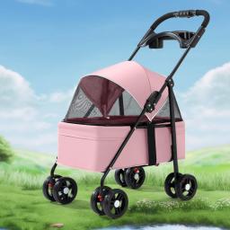 Dobrável Outdoor Pet Stroller, Gato e Cão Trolley, Leve, Respirável, 4 Rodas, Pet Supplies Fabricante, Venda Quente - Image 6