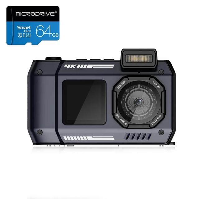 Câmera Subaquática Deronda D50 com Dupla Tela, 10m de Profundidade, 4K HD e Função Selfie para Mergulho e Esportes ao Ar Livre