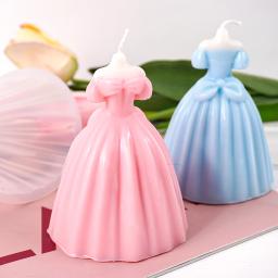 Molde de vela de silicone para vestido de casamento Presentes artesanais DIY Resina de gesso Moldes de cozimento de chocolate Suprimentos de decoração, vestido novo 3D - Image 1