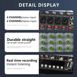 Studio Audio Mixer com USB, entrada estéreo de 6 canais, DJ Sound Controller para Karaoke Music, Interface Mixing Board, PC, 2 canais - Image 4