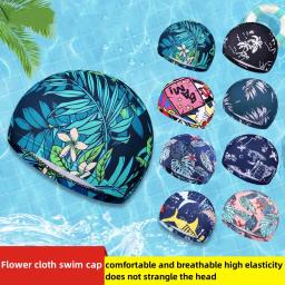 Boné de natação de pano estampado para homens e mulheres, boné de natação, secagem rápida, respirável, moda adulta, 1pc - Image 1