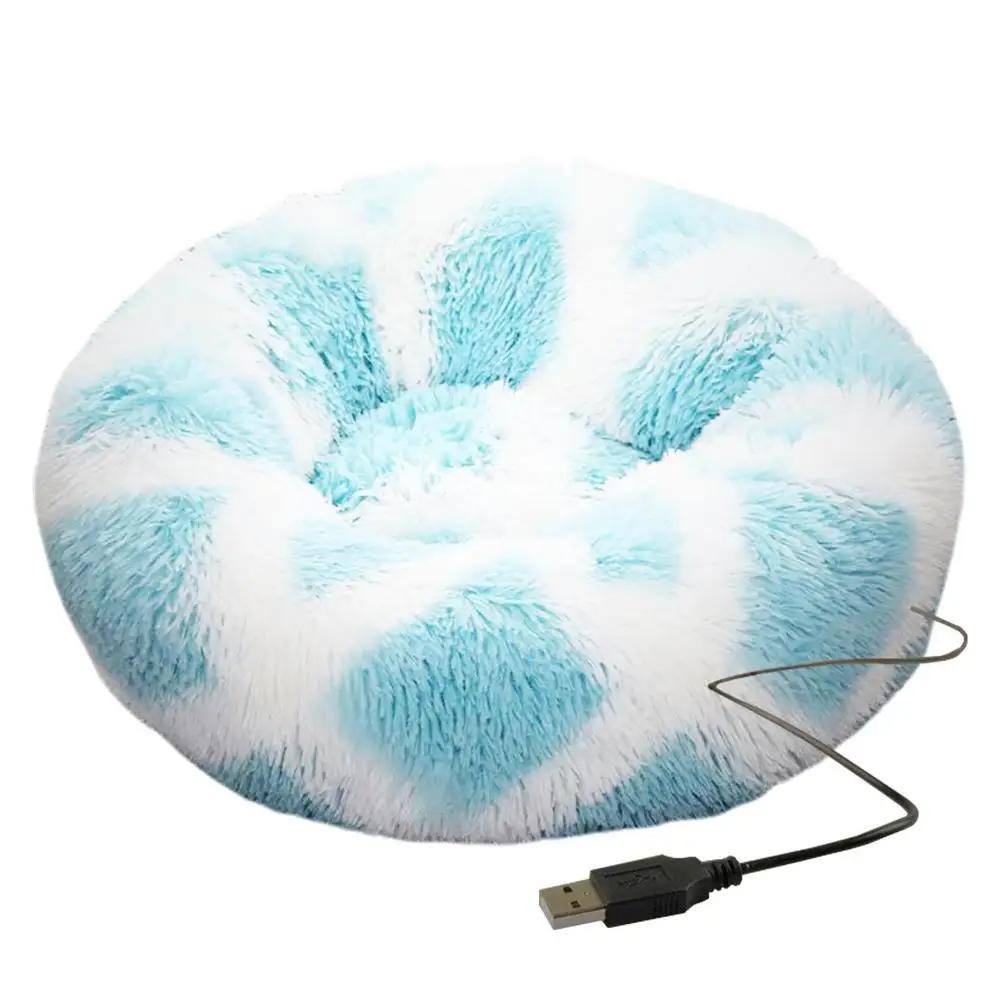 Cama redonda do cão macio pelúcia camas para animais de estimação aquecimento usb donut camas redondas para gato do cão confortável casa suprimentos para animais de estimação acessórios - Image 3