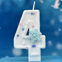 Velas de aniversário do tema do floco de neve para bolo, velas número 1, branco, dígito 0-9, enfeite do bolo de vela com lantejoulas, Natal - Image 5