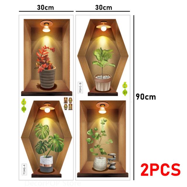 Papel de Parede 3D com Folhas de Palmeira e Vaso de Flores para Decorar Sala e Quarto