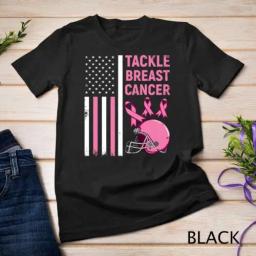 T-shirt unisex com fita rosa, câncer de mama, capacete de futebol americano, enfrentar - Image 1