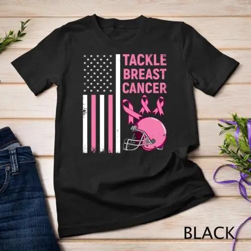 T-shirt unisex com fita rosa, câncer de mama, capacete de futebol americano, enfrentar - Image 1